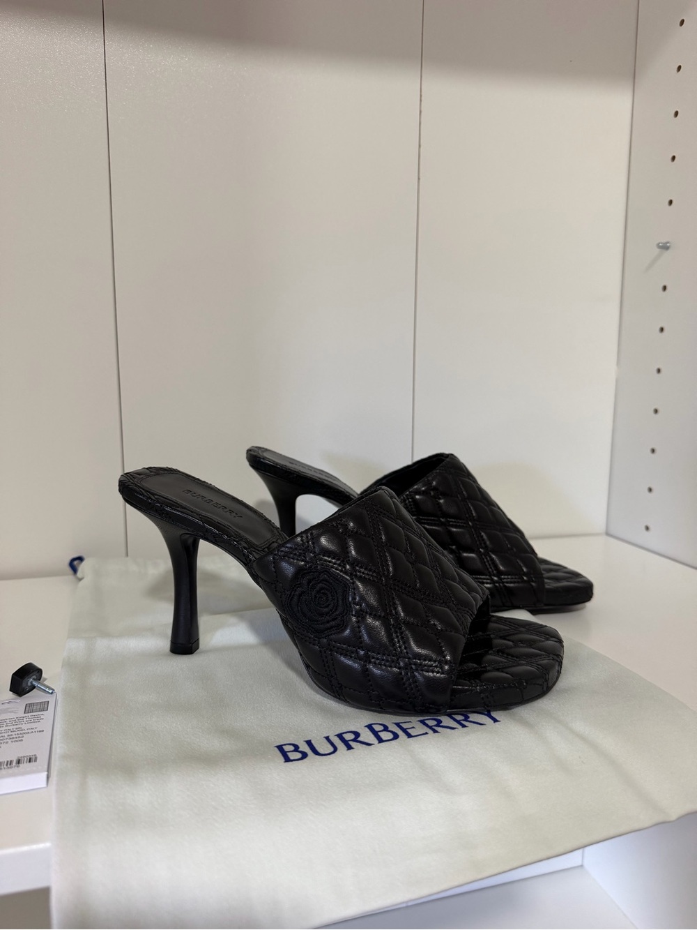 BURBERRY HIGH HEEL QUILTED SANDALS ROSE BLACK NIB 7 37